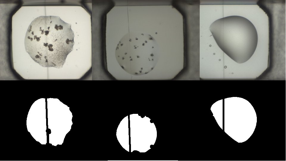 Example crystallisation images in which the drop has been masked