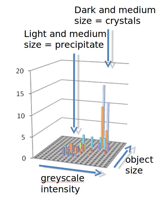 2D histogram of object size and intensity